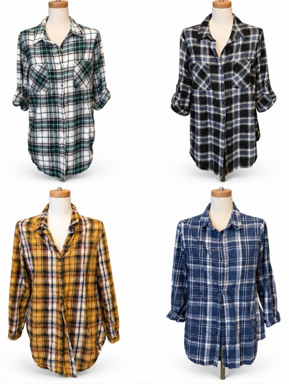 Lot of 4 No Boundaries Plaid Button Down Shirts Juniors XL 15-17